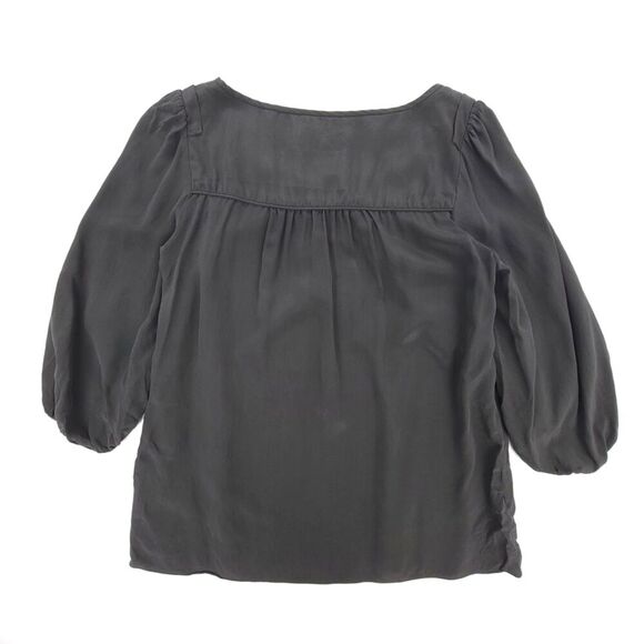 TIBI 100% Silk Boho Embroidered Top Balloon Sleeve Blouse Minimal Boho Gray 6 - Picture 6 of 7